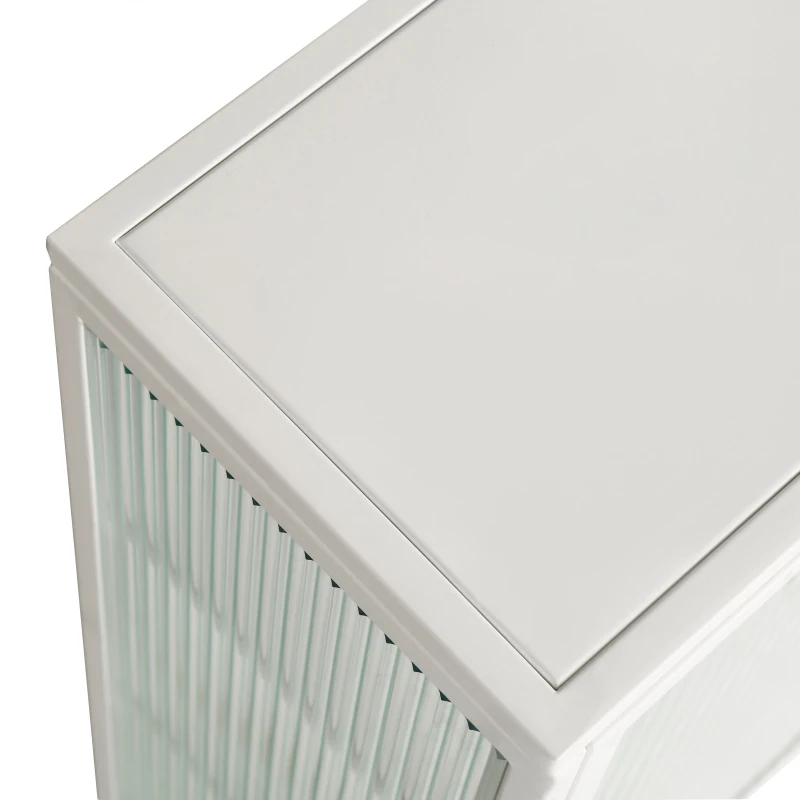 27.56" Modern Two-Door Wall Cabinet with Three-Tier Storage, Fluted Tempered Glass Doors, and Adjustable Shelves for Entryway, Living Room, Bathroom, Dining Room, White