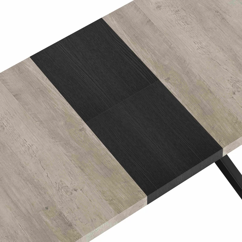 Retro Rectangular Stretch Dining Table, Retractable Top, MDF and Metal Construction, 78.74″ L x 35.43″ W x 29.52″ H, Grey