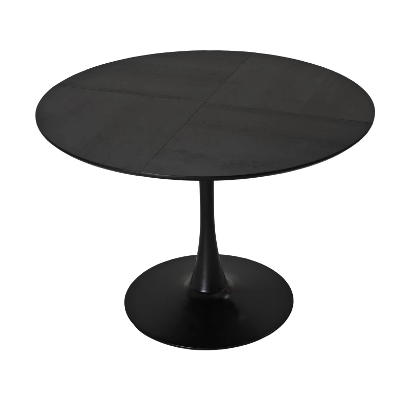 47.24" Modern Round Dining Table with Solid Wood Grain Top, Metal Base, and Easy Assembly, Black