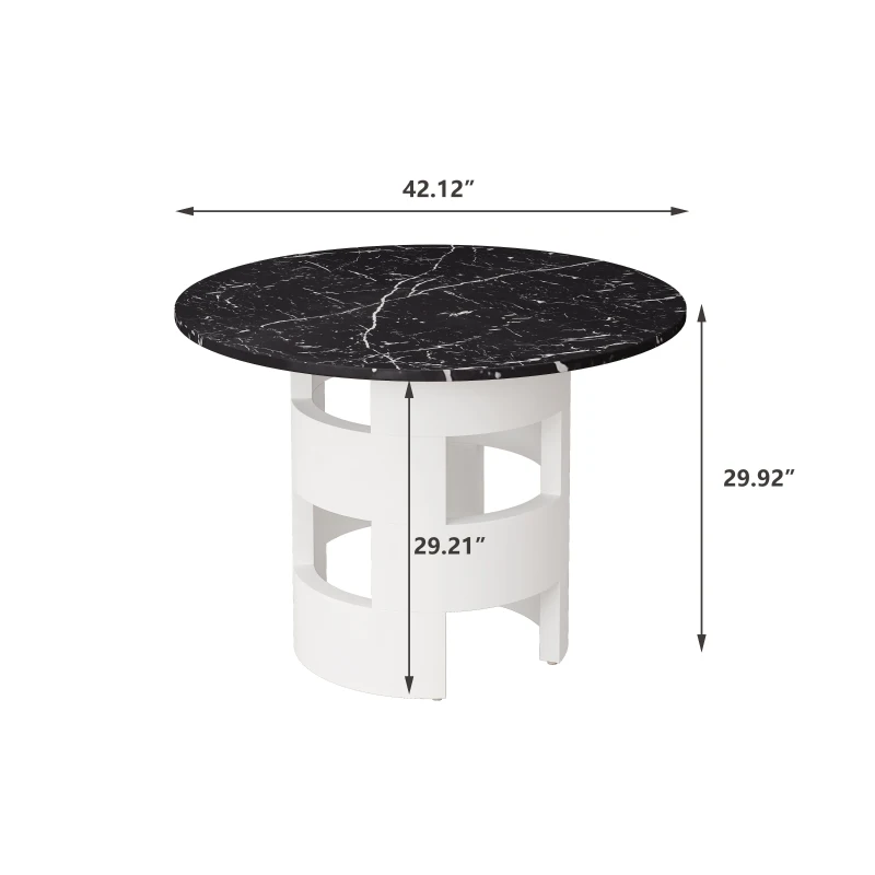 42.12" Modern Round Dining Table with Printed Black Marble Table Top, Sturdy MDF Base, Easy Assembly, 220 lbs Capacity, Black White