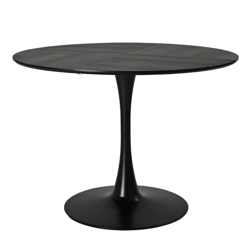 42.13" Modern Round Dining Table with Patchwork Solid Wood Veneer Top, Metal Base, and 220 lbs Weight Capacity, Black