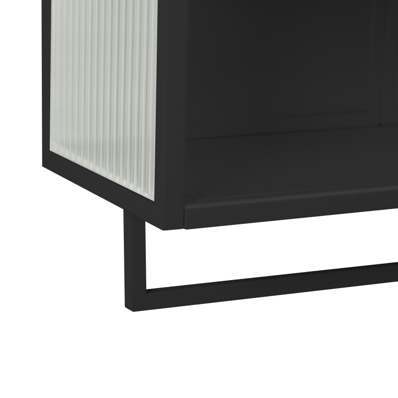 23.62" Modern Wall Cabinet with Glass Doors, Two-Tier Enclosed Storage, Open Shelf, and Towel Rack for Living Room, Dining Room, Bathroom, 23.62"L x 9.06"W x 30.71"H, Black