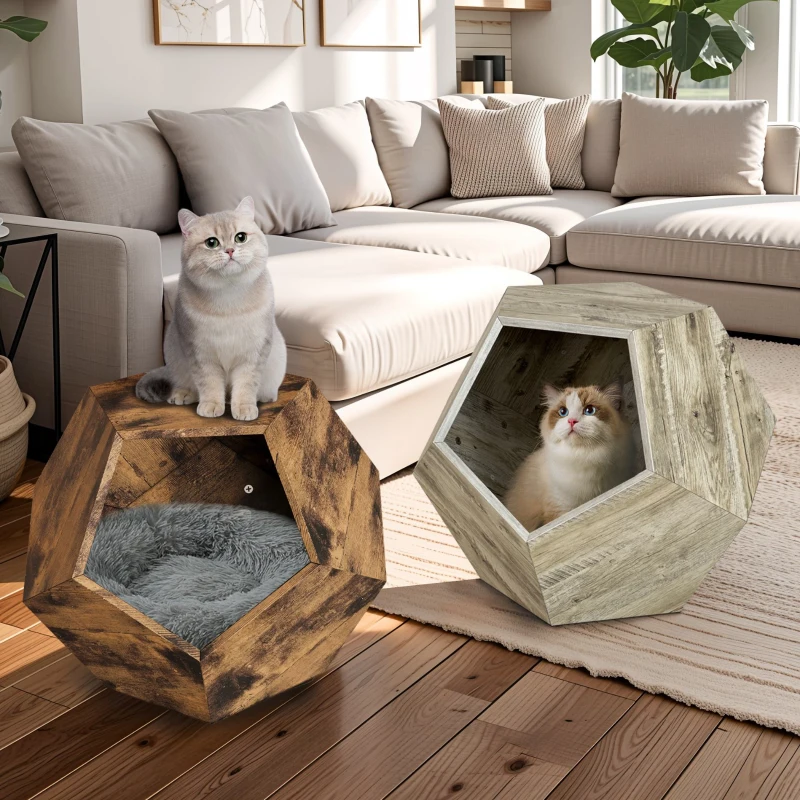 Modern Pet Furniture Cat Litter Box, Multifunctional Side Table and Planter, MDF, 25.98'' x 25.98'' x 21.07'', White Oak