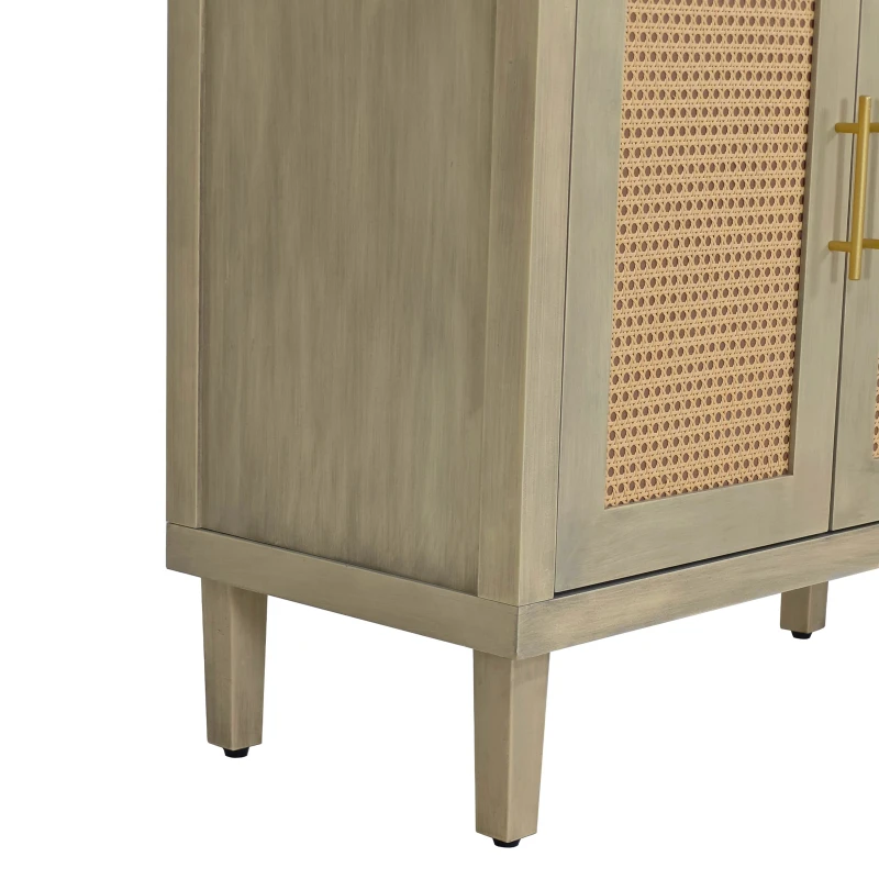 Modern 4-Door Cabinet with Rattan Decorative Doors, Adjustable Shelves, and Ample Storage, 59.84"L x 15.75"W x 32.68"H, Easy Assembly, Natural
