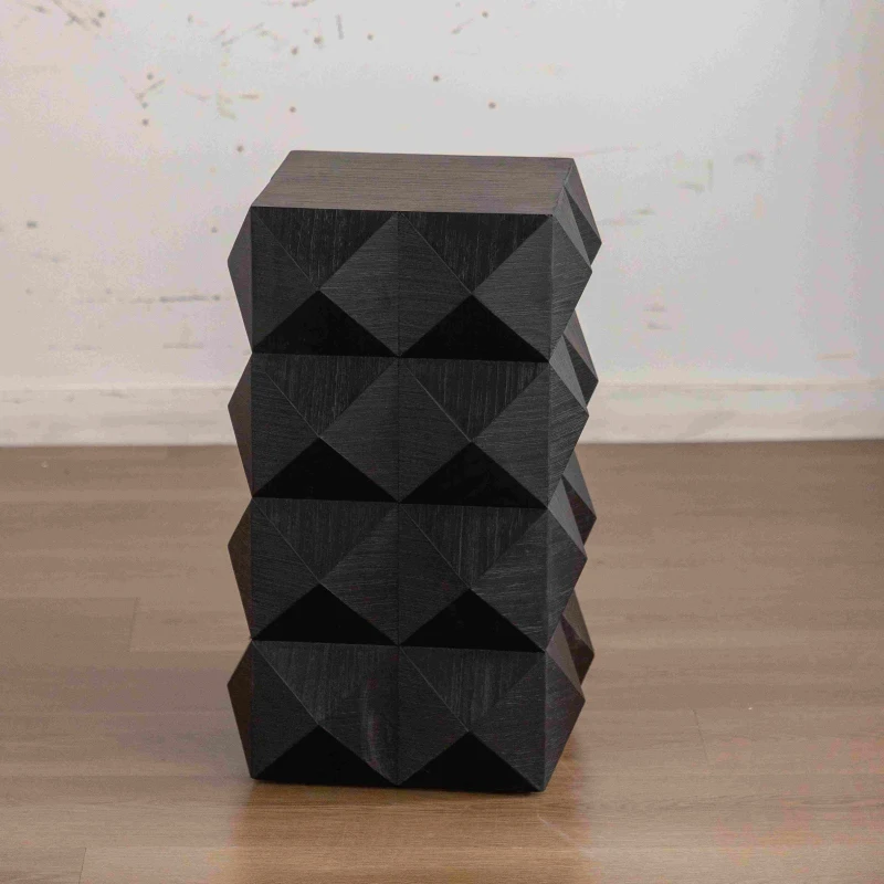 Retro Coffee Table, Three-Dimensional Embossed Pattern Design, High-Quality MDF and Fir, 11.81″ L x 11.81″ W x 23.62″ H, Black