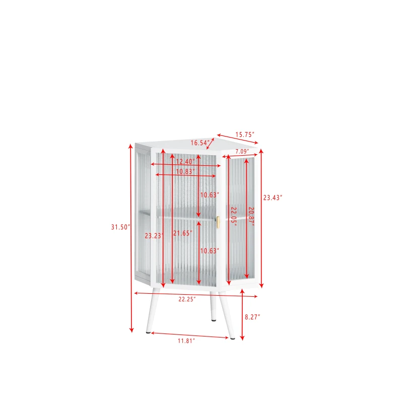 22.25" Floor Corner Cabinet with Tempered Glass Door, Storage Shelves for Bathroom, Living Room, Bedroom, Easy Assembly, 31.5" H, White
