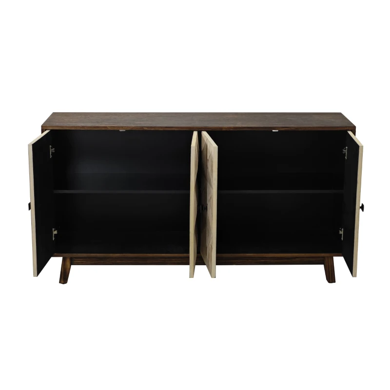 59.84" Vintage Sideboard, 4-Door Freestanding Storage Cabinet with Adjustable Shelves and Metal Handles for Living Room, Office, Bedroom, 59.84"L x 15.75"W x 32.09"H, Natural