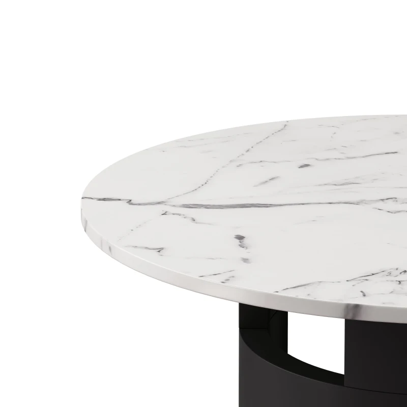 42.12" Modern Round Dining Table with Printed Black Marble Table Top, Sturdy MDF Base, Easy Assembly, 220 lbs Capacity, White+Black