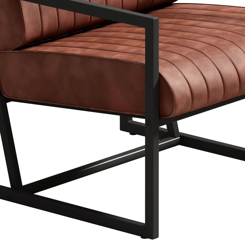 Modern Fashion PU Leather Armchair with Metal Frame, Extra-Thick Padded Backrest and Seat Cushion, Ergonomic Design, 26.77"L x 25.98"W x 29.53"H, Brown