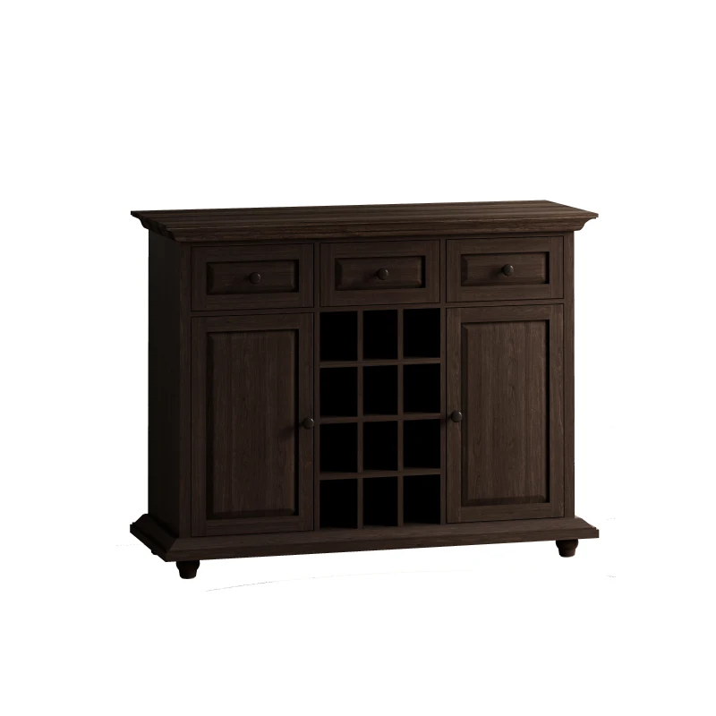 Vintage Style 3-Drawer 2-Door Storage Cabinet with 12-Grid Wine Rack, Adjustable Shelves, Anti-Tipping Design, 47.64"L x 17.13"W x 36.02"H, Brown
