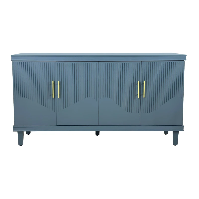 59.84'' Large 4-Door Cabinet, Solid Wood and MDF, Adjustable Shelves, 330 lbs Top Surface Capacity, 59.84''L x 15.75''W x 32.28''H, Blue