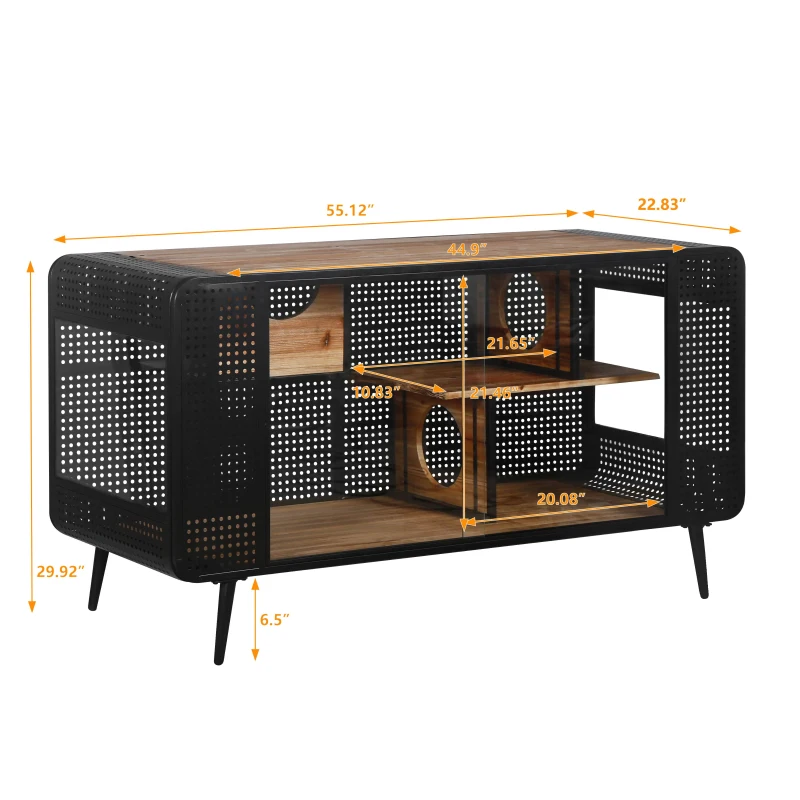 Spacious Cat House with Tempered Glass, Modern Style, Sturdy Fir Wood and Iron Frame, 55.12"L x 22.83"W x 29.92"H, Black+Brown