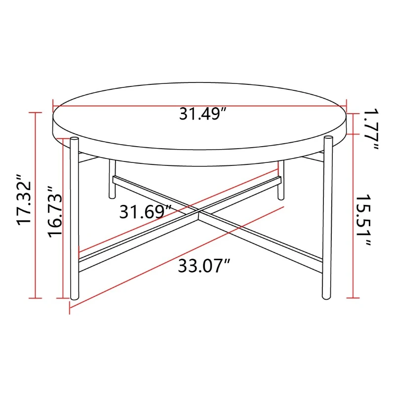 Modern Thread Design Round Coffee Table Set of 2, MDF Table Top with Cross Legs Metal Base, 20.47" and 33.07", Natural