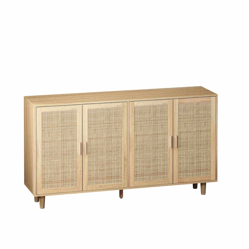 Elegant 4-Door Rattan Storage Cabinet, Adjustable Shelves, Easy Assembly, 62.20"L x 15.75"W x 34.25"H, Natural