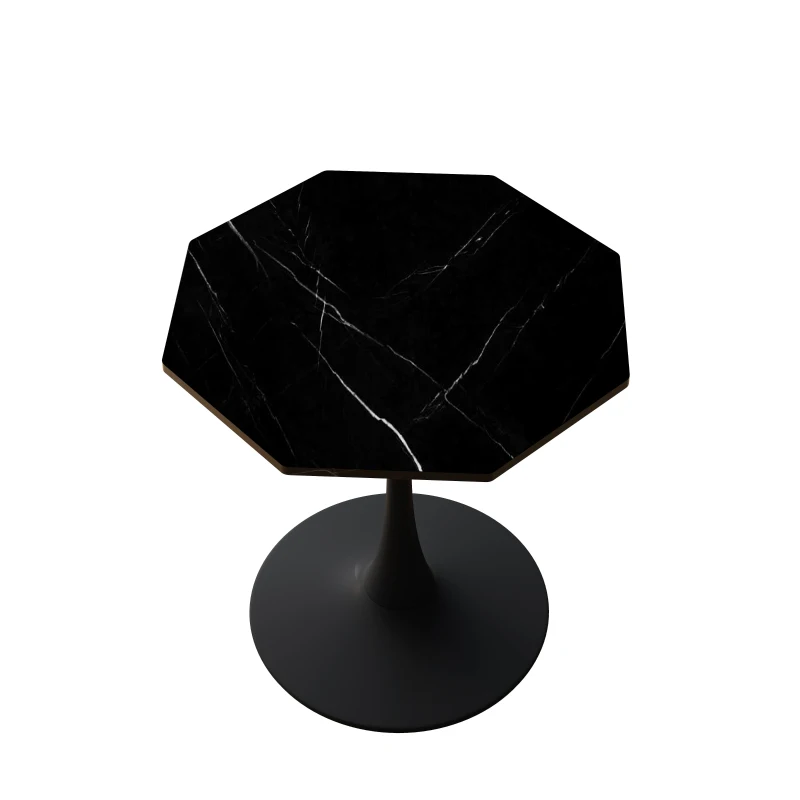 31.5" Modern Octagonal Coffee Table with Printed Black Marble Table Top, Metal Base, Easy Assembly, and High Load-Bearing Capacity, marble