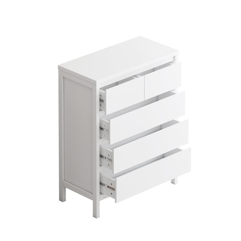 31.61" 4-Tier 5-Drawer MDF Storage Cabinet, Modern Design, Anti-Tipping, Easy Assembly, for Bedroom, Living Room, Dining Room, Hallways, White