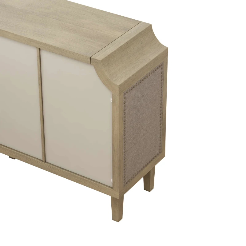 Retro Industrial Style 4-Door Cabinet with Rivet Decor, Linen Doors, Adjustable Shelves, Easy Assembly, 59.84"L x 15.75"W x 32.68"H, Natural