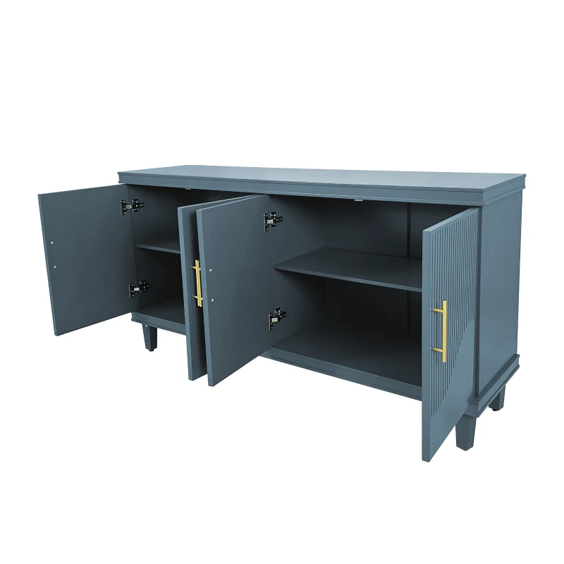 59.84'' Large 4-Door Cabinet, Solid Wood and MDF, Adjustable Shelves, 330 lbs Top Surface Capacity, 59.84''L x 15.75''W x 32.28''H, Blue