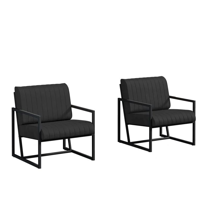 Modern Fashion PU Leather Armchair with Metal Frame, Extra-Thick Padded Backrest and Seat Cushion, Ergonomic Design, 26.77"L x 25.98"W x 29.53"H, Black