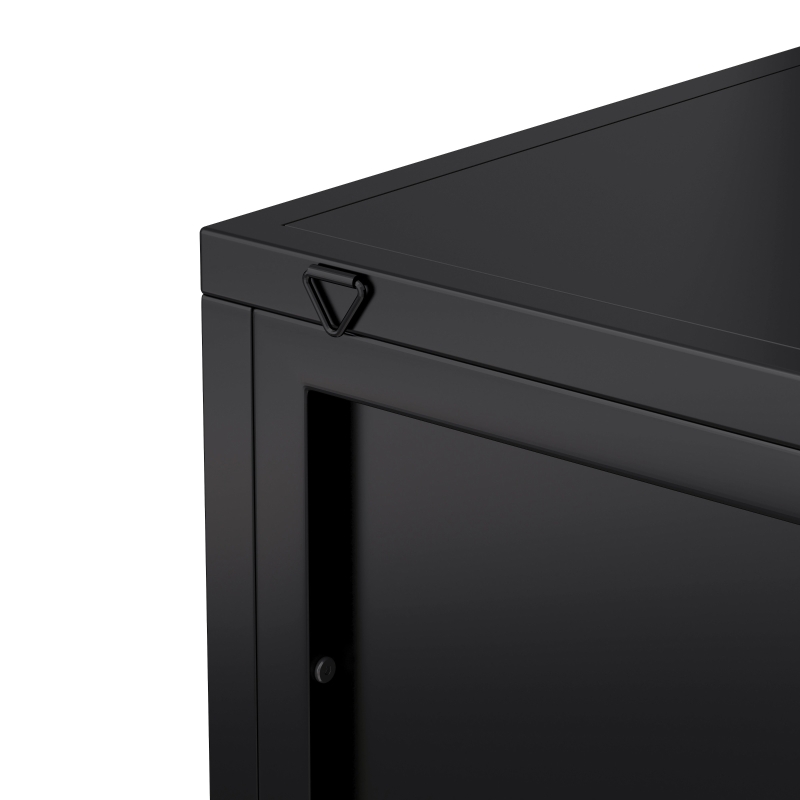 22.25'' Floor Corner Cabinet, Three Tiers with Tempered Glass Doors and Storage Shelves for Bathroom, Living Room, and Bedroom, 22.25"L x 16.75"W x 43.3"H, Black