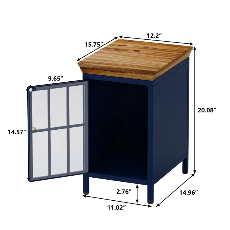 Nightstand with Storage Cabinet & Solid Wood Tabletop, Bedside Table, Sofa Side Coffee Table for Bedroom, Living Room, Set of 2, 12.2"L x 15.75"W x 20.08"H, Blue