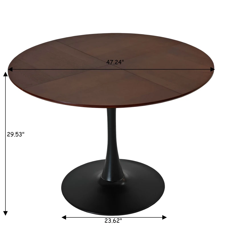 47.24" Modern Round Dining Table with Solid Wood Grain Top, Metal Base, and Easy Assembly, 220 lbs Weight Capacity, Brown Oak