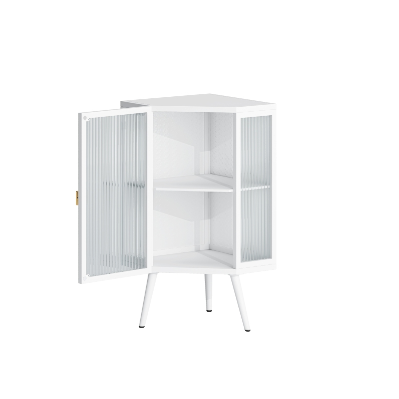 22.25" Floor Corner Cabinet with Tempered Glass Door, Storage Shelves for Bathroom, Living Room, Bedroom, Easy Assembly, 31.5" H, White