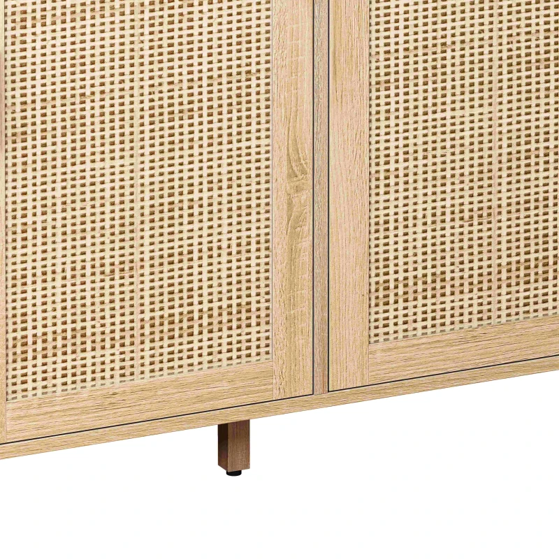 Elegant 4-Door Rattan Storage Cabinet, Adjustable Shelves, Easy Assembly, 62.20"L x 15.75"W x 34.25"H, Natural