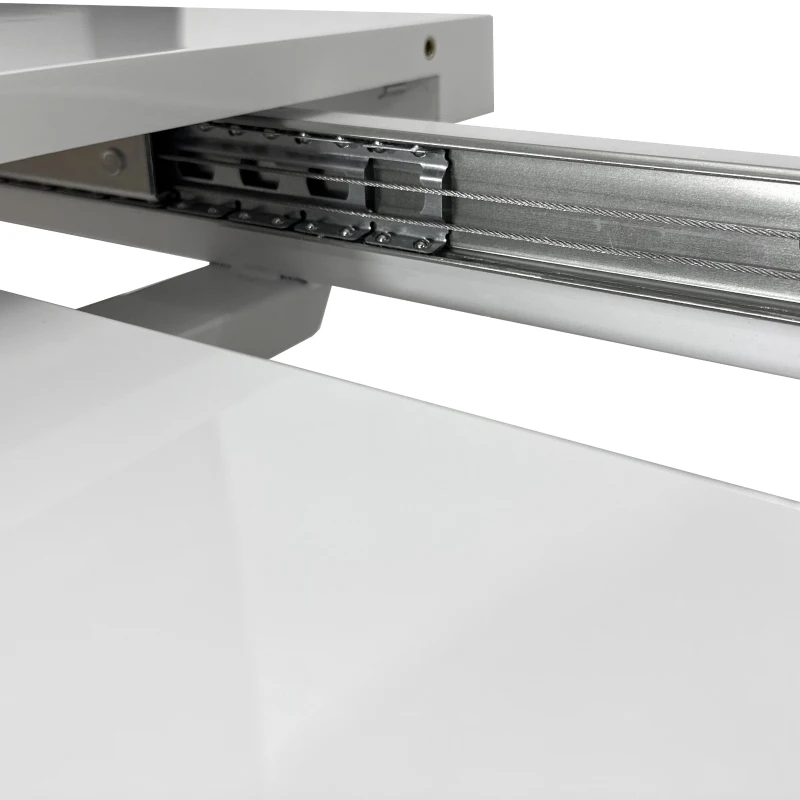 47.25"-63" Modern Glossy Dining Table for 4-6 People, Extendable with Crossed Metal Base and Stainless Steel Tubes, 220 lbs Capacity, White