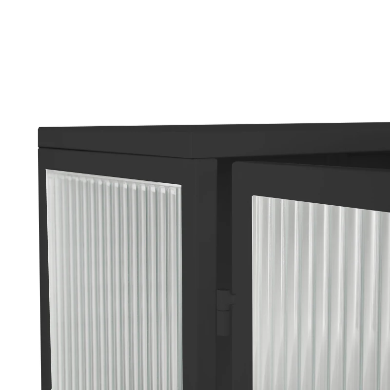 23.62" Modern Wall Cabinet with Glass Doors, Two-Tier Enclosed Storage, Open Shelf, and Towel Rack for Living Room, Dining Room, Bathroom, 23.62"L x 9.06"W x 30.71"H, Black