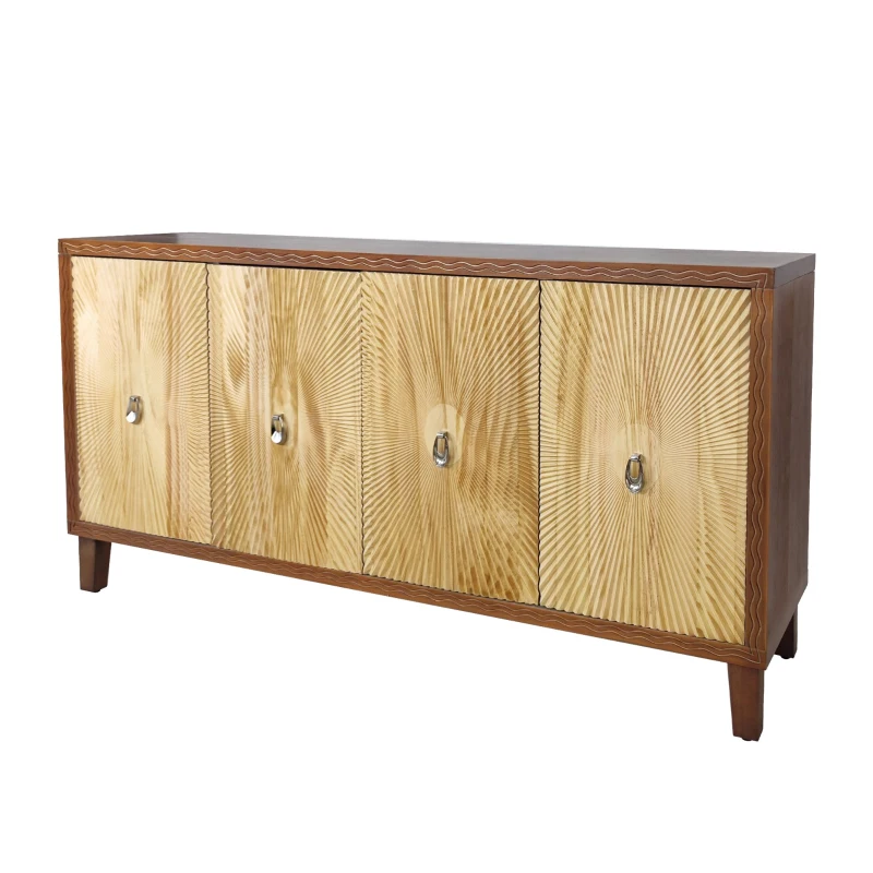 Vintage 4 Door Storage Cabinet, Carved Scatter Pattern Dining Sideboard, Large Buffet with Adjustable Shelves, Multifunctional Accent Cabinet for Living Room, 59.84" x 15.75" x 31.89", Brown