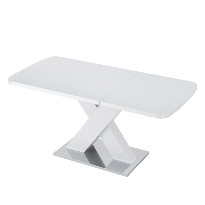 Modern Square Dining Table, Stretchable MDF Table Top with X-Shape Metal Base, 62.99"L x 31.5"W x 30.12"H, 220 lbs Capacity, White
