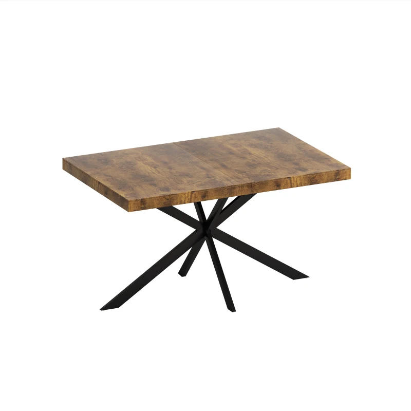 Retro Rectangular Stretch Dining Table, Antique Wood Top, Black Iron Base, with Storage Box, 55.11"-70.86", Black Brown