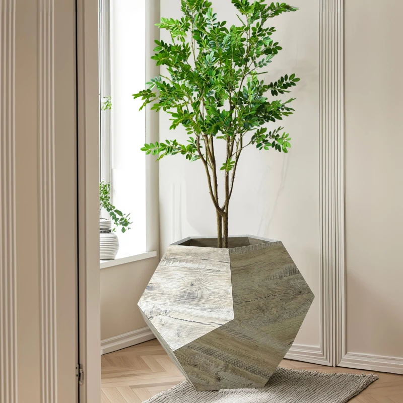 Modern Pet Furniture Cat Litter Box, Multifunctional Side Table and Planter, MDF, 25.98'' x 25.98'' x 21.07'', White Oak