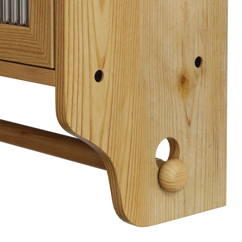 Vintage Double Door Wall Cabinet with Glass Doors, Three Tiers of Storage, and Towel Rack for Bathroom, Kitchen, Dining Room, 24.8", Natural