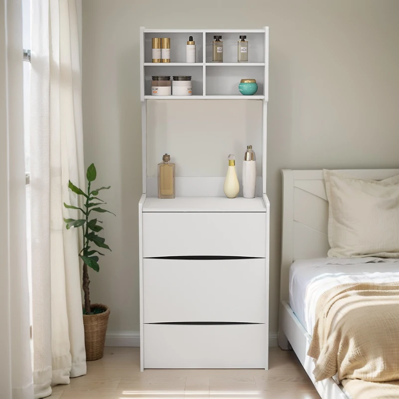 Dressing Table with Flip Top LED Mirror, Vanity Table with Storage, Removable Upholstered Stool, 23.62" x 15.75" x 62.99", White