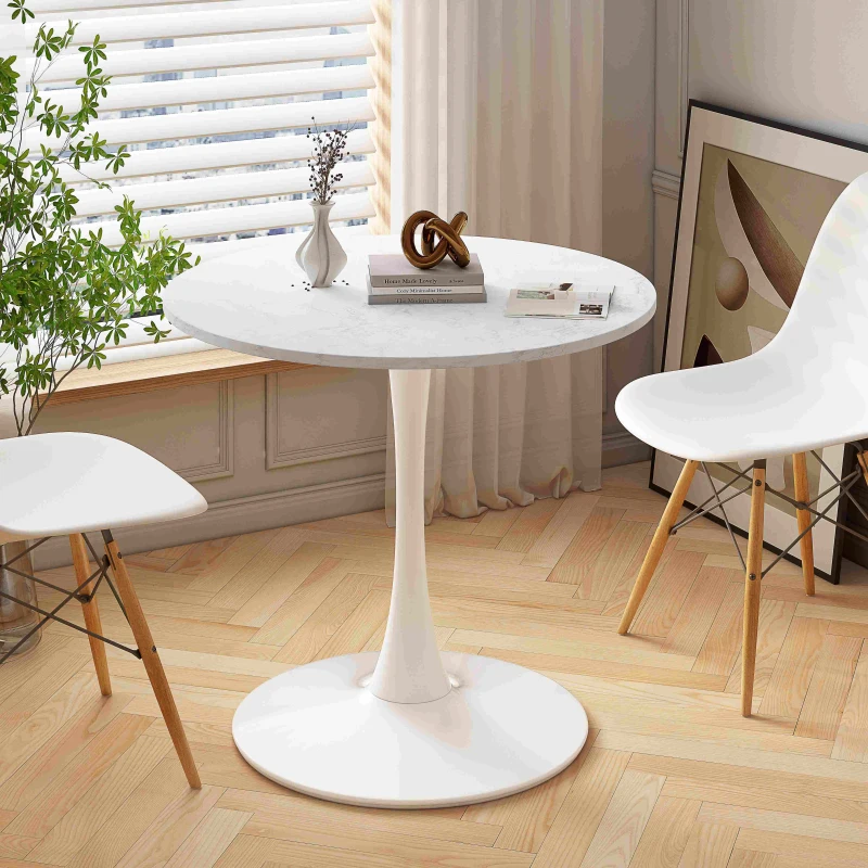 32" Modern Round Dining Table with Printed White Marble Top, Metal Base, Easy Assembly and Maintenance, 220 lbs Weight Capacity, marble
