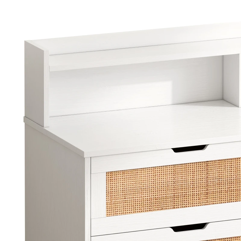 43.31" 6-Drawer Rattan Storage Cabinet with LED Lights and Power Outlet, Anti-Tip Design, Easy Assembly, 43.31"L x 15.75"W x 37.22"H, White