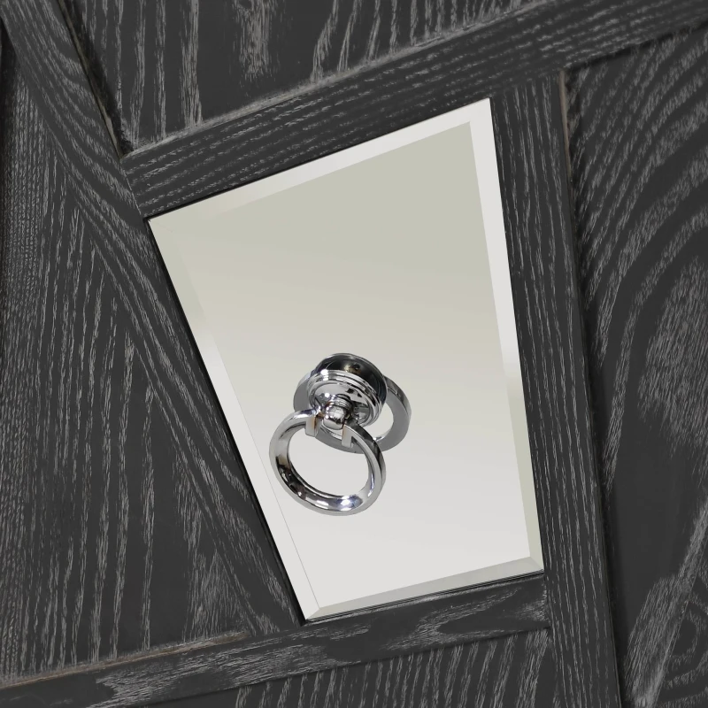 Modern 4-Door Cabinet with Mirrored Decorative Doors, Ample Storage, Easy Assembly, 59.84"L x 15.75"W x 31.89"H, Grey