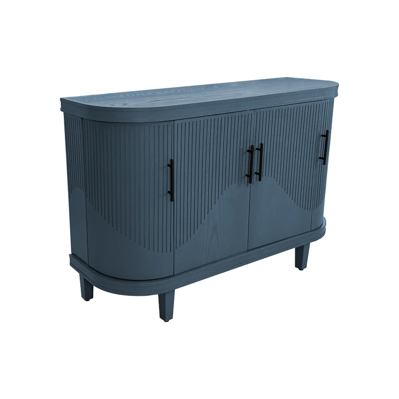 Modern Curved Sideboard, 47.2-Inch Decorative Storage Cabinet with 4 Doors, Adjustable Interior Shelves, Wooden Console Table for Living Room, Kitchen, Bedroom, Hallway, Blue