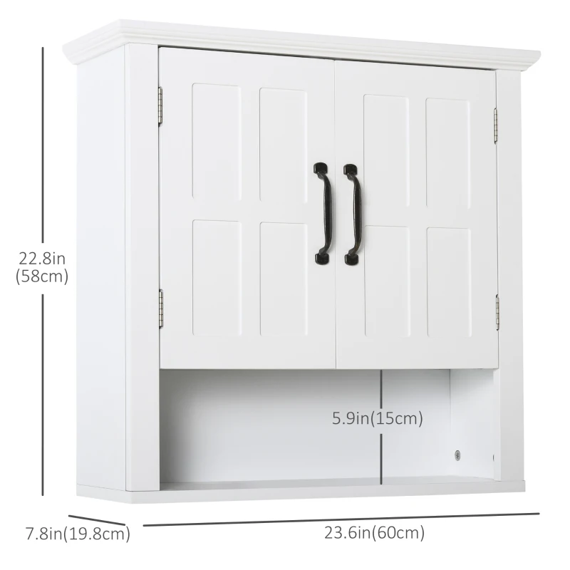 HOMCOM Wall Mount Bathroom Cabinet, Storage Organizer Kitchen Cupboard with 2 Doors and Adjustable Shelf White
