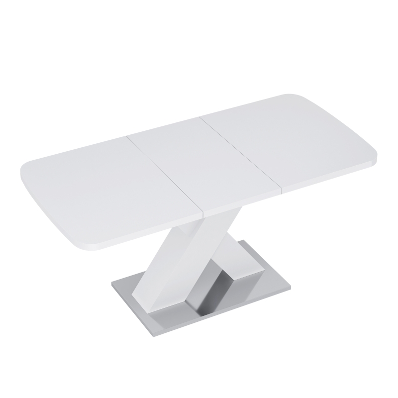 Modern Square Dining Table, Stretchable MDF Table Top with X-Shape Metal Base, 62.99"L x 31.5"W x 30.12"H, 220 lbs Capacity, White
