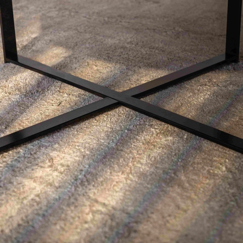 33.46" Retro Round Coffee Table, Fir Wood Top with Black Cross Legs, Easy Assembly and Maintenance, Natural