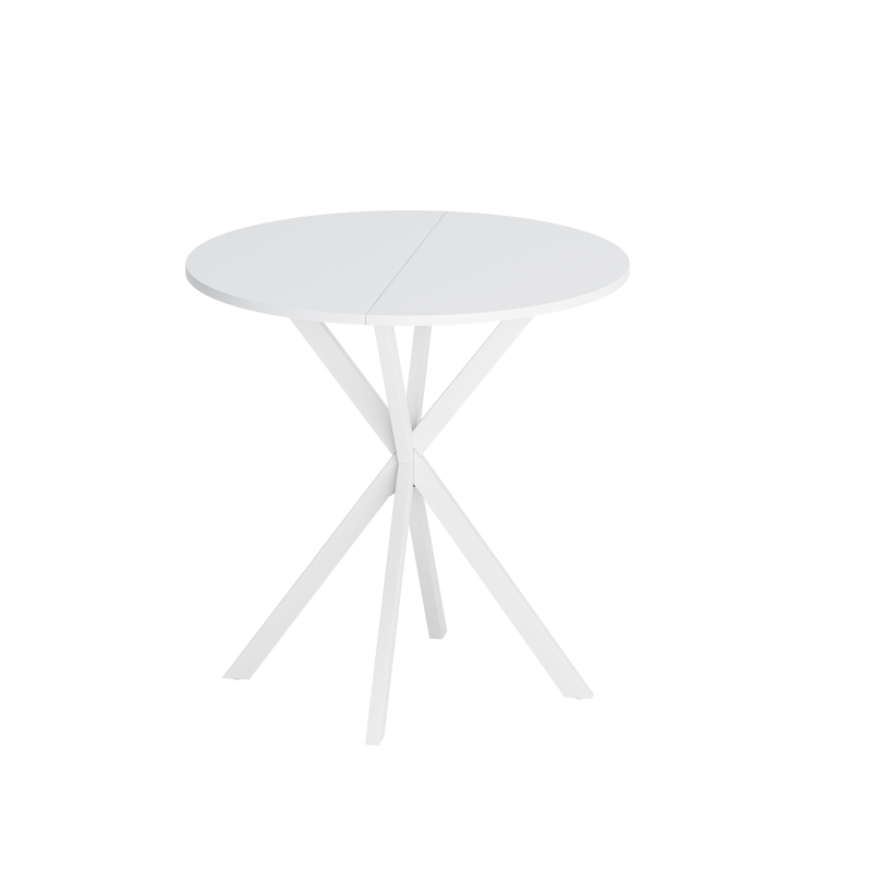 31.5'' Modern Round Dining Table with Crossed Legs, Two Piece Detachable Table Top, Matte Finish Iron Legs, Easy Assembly and Maintenance, White