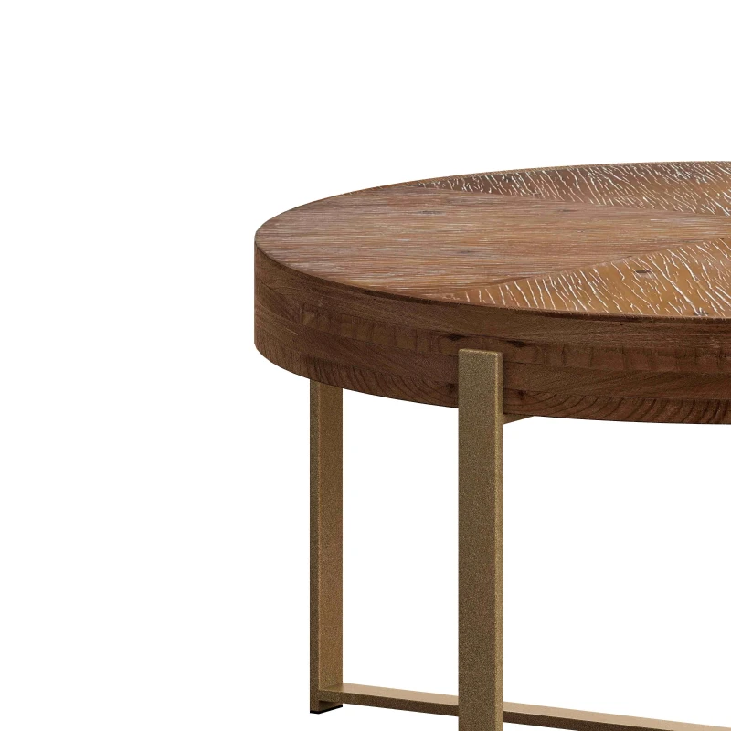 33.86" Modern Retro Splicing Round Coffee Table, Fir Wood Table Top with Gold Cross Legs Base, Easy Assembly and Maintenance, Gold