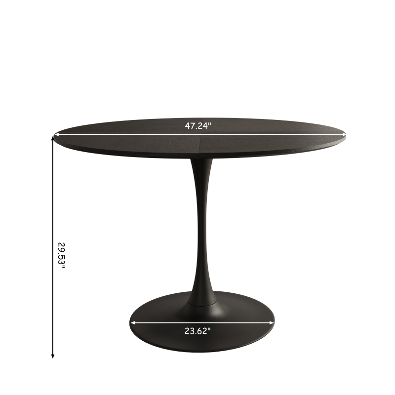 47.24" Modern Round Dining Table with Solid Wood Grain Top, Metal Base, and Easy Assembly, Black