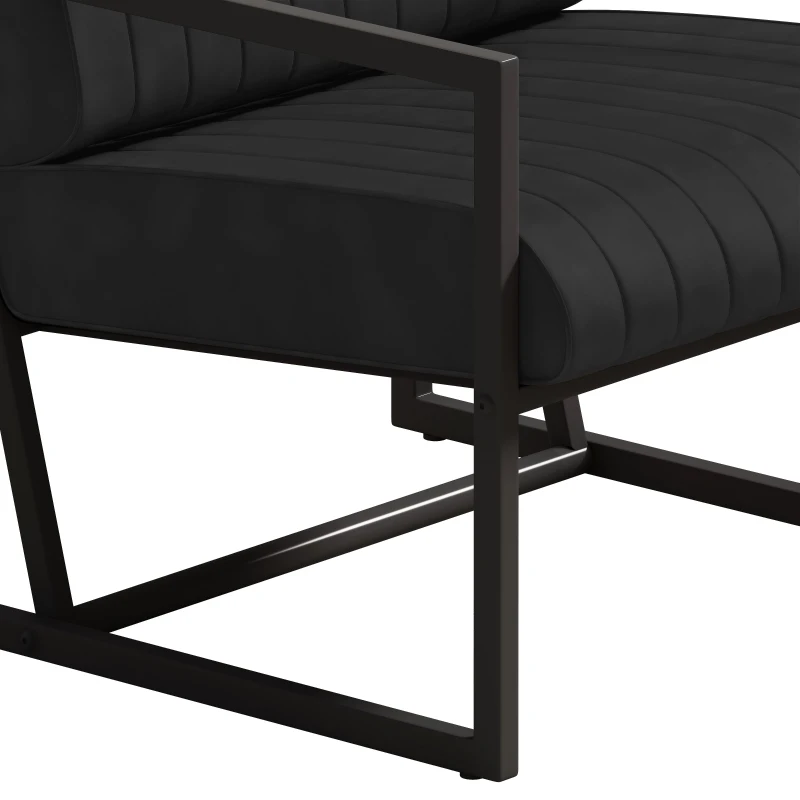 Modern Fashion PU Leather Armchair with Metal Frame, Extra-Thick Padded Backrest and Seat Cushion, Ergonomic Design, 26.77"L x 25.98"W x 29.53"H, Black