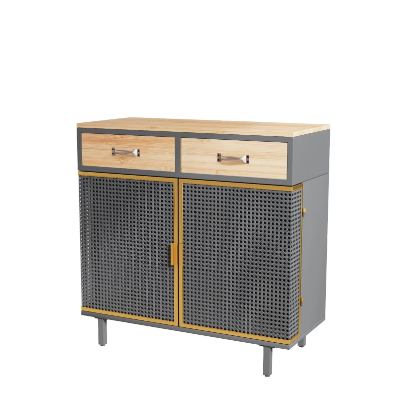 31.5" Wide 2 Drawer Sideboard, Modern Furniture Decor with Iron and Carbonized Bamboo, Easy Assembly, Ample Storage, 31.5"L x 13.78"W x 31.5"H, Dark Gray