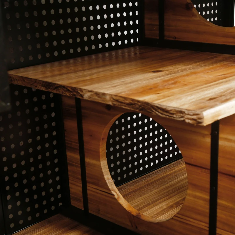 Spacious Cat House with Tempered Glass, Modern Style, Sturdy Fir Wood and Iron Frame, 55.12"L x 22.83"W x 29.92"H, Black+Brown