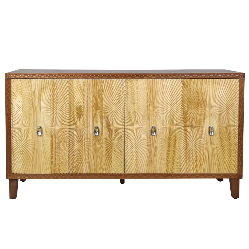 Vintage 4 Door Storage Cabinet, Carved Scatter Pattern Dining Sideboard, Large Buffet with Adjustable Shelves, Multifunctional Accent Cabinet for Living Room, 59.84" x 15.75" x 31.89", Brown